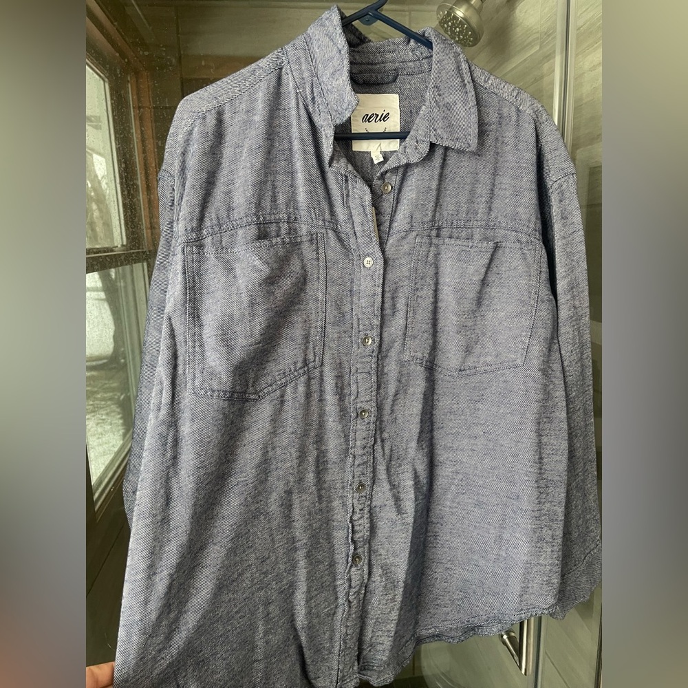 Aerie Casual Gray Button Down Shirt